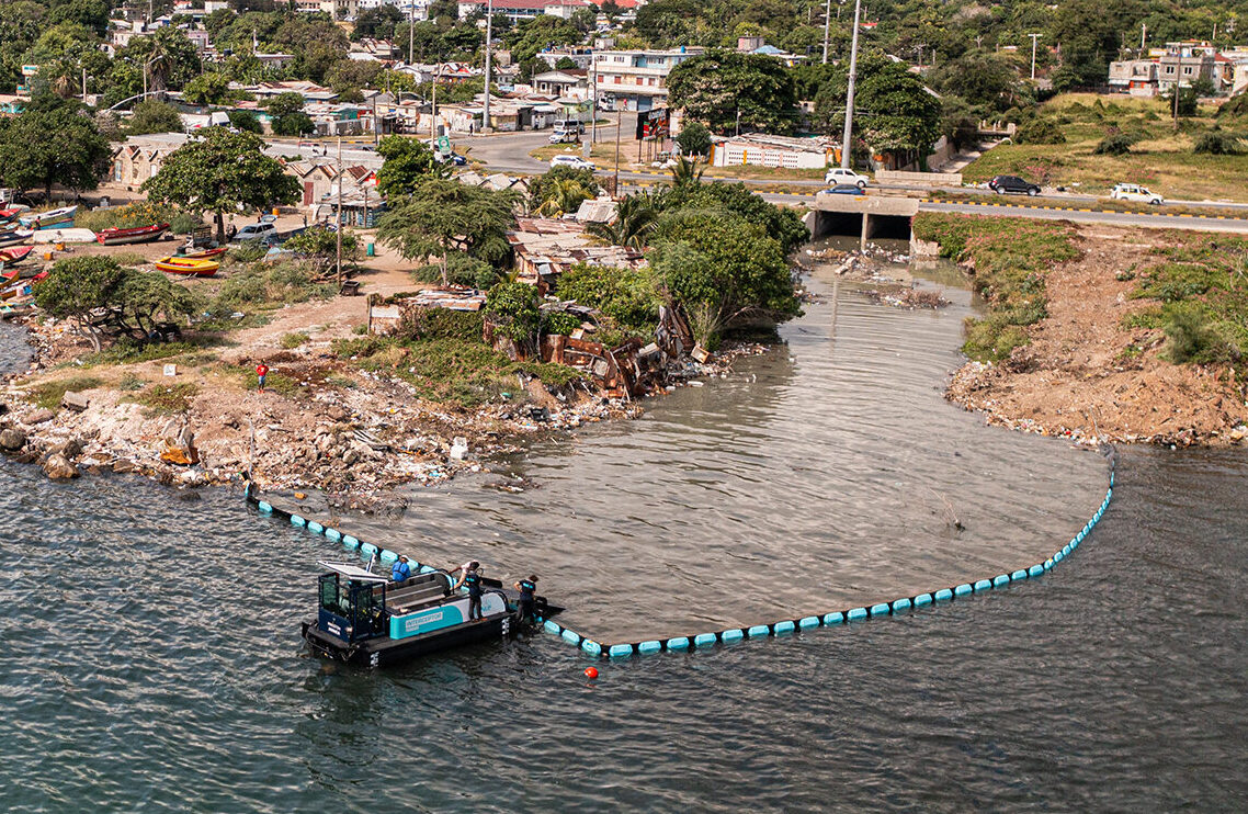 Trash collection device deployed in Jamaica, preventing plastic runoff into the ocean